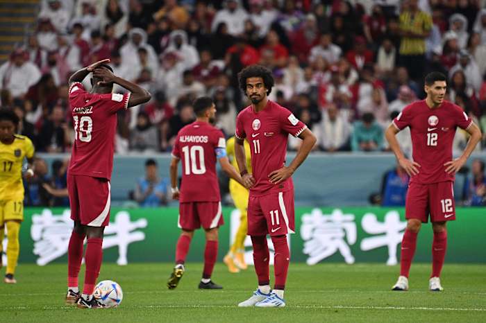 Players from Qatar pictured looking dejected during their loss to Ecuador in the opening game of the 2022 World Cup